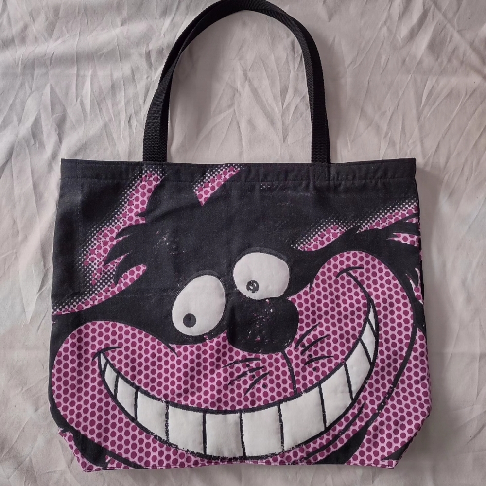 Big Cheshire Cat 3D Quilted Tote Bag - Disney Upcycle OOAK